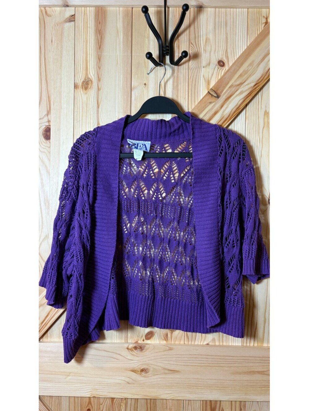 BFA Classics Purple Open-Knit Cotton Cardigan Sweater, Size XL